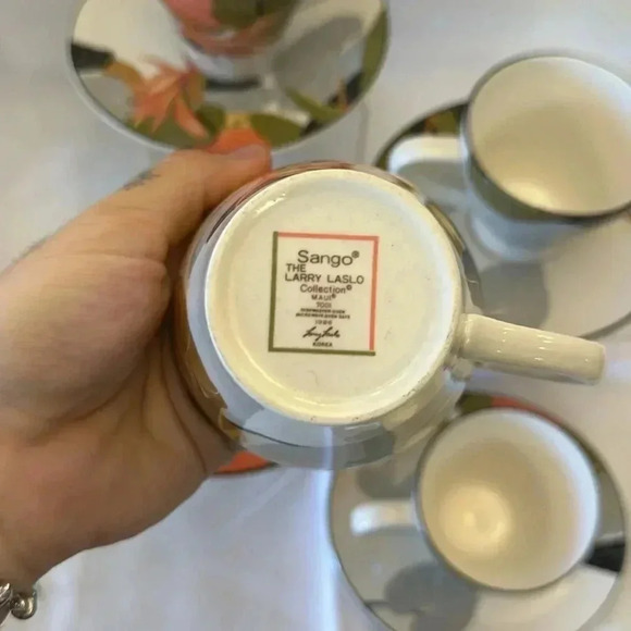 Gorgeous SANGO Larry Laslo MAUI Cup & Oval Saucer 8 pcs Hawaiian Flower - Picture 7 of 8